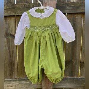Green Gingham Baby Romper with White Collar - Girl - Bubble